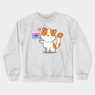 Cute Cat Holding Catgender Flag Crewneck Sweatshirt